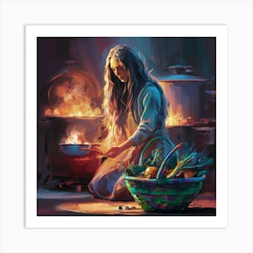 Girl Cooks 1 Art Print