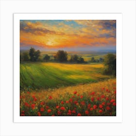 Poppies At Sunset Art Print