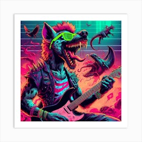 Guitarist Neon Hyena Art Print