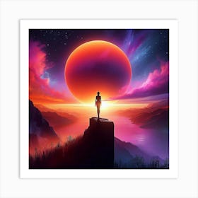 Man Standing On Top Of A Mountain Art Print