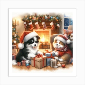 Santa Dogs Art Print