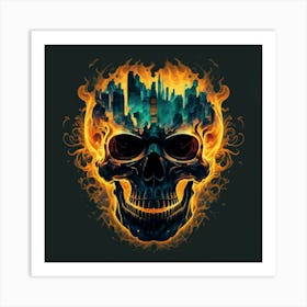 Skull In Flames Art Print