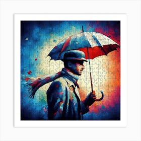 Abstract Puzzle Art French man with umbrella 2 Art Print