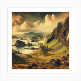 Landscape With Mountains And Sea Art Print