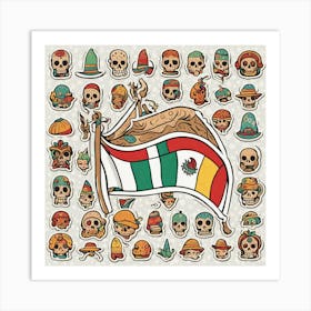 Mexican Coloring Flags Sticker 2d Cute Fantasy Dreamy Vector Illustration 2d Flat Centered B (1) Art Print