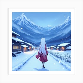 Girl Walking In The Snow Art Print