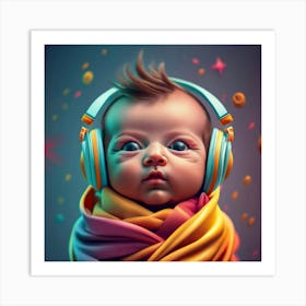 Baby With Headphones 1 Art Print