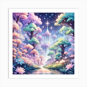 A Fantasy Forest With Twinkling Stars In Pastel Tone Square Composition 265 Art Print