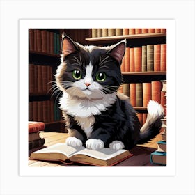 Cat Reading Book Art Print