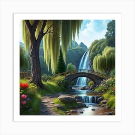 River Surrounded By Willow Trees More Trees 3 Art Print