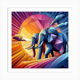 Abstract Elephants At Sunset Art Print