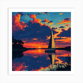 Sailboat At Sunset 6 Poster