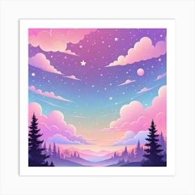 Sky With Twinkling Stars In Pastel Colors Square Composition 280 Art Print