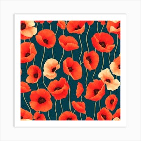 Poppies On A Blue Background Art Print