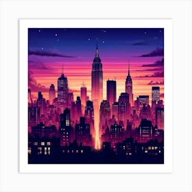 Cityscape Skyline At Dusk Art Print