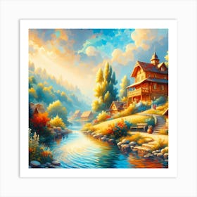 Village By The River 2 Art Print