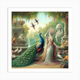 Princess and a peacock  Art Print