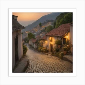 Cobblestone Street At Dusk Art Print