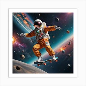 Astronaut Skateboarding Art Print