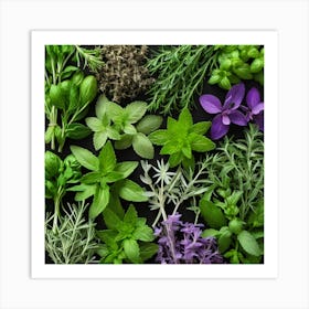 Top View Of Herbs On A Black Background 4 Art Print