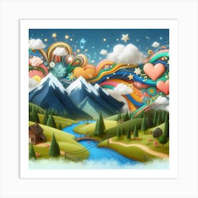 Landscape With Mountains And Clouds Art Print