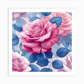 Pink Roses Wallpaper Art Print