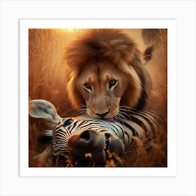 Lion And Zebra Art Print