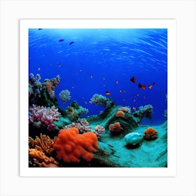 An Ethereal Underwater Realm Where Vibrant Coral Reefs Teem With Kaleidoscopic Fish And The Light (2) Art Print