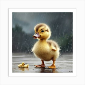 Duckling In The Rain 1 Art Print