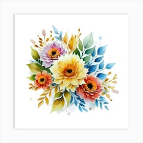 A Watercolor Painting Of Colorful Flowers And Le (2) (1) Out Art Print