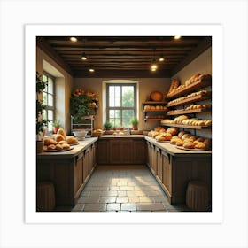 A Quaint English Village Bakery With Freshly Baked Bread And Pastries 1 Art Print