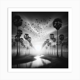 Black And White Of Palm Trees 1 Art Print