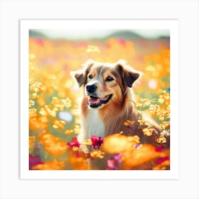 Dog In A Flower Field Art Print