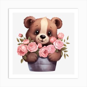 Teddy Bear With Roses 21 Art Print