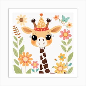 Floral Baby Giraffe Nursery Illustration (28) 1 Art Print