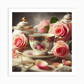 Teacups And Roses Art Print