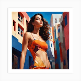 Woman In An Orange Dress 1 Art Print