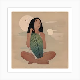 Asian Girl With Leaf Art Print