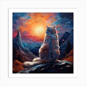 Cat Watching The Moon Art Print