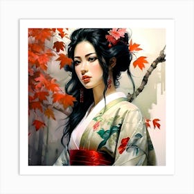 Japan Traditional Geisha Illustration By Ad 166 Art Print