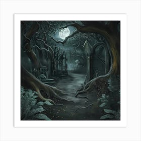 Graveyard At Night Art Print