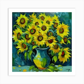 Vase With Twelve Sunflowers In The Style Of Van Gogh Art Print