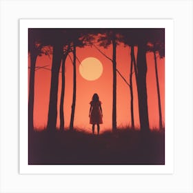 Silhouette Of A Girl In The Forest Art Print