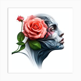 Portrait Of A Woman With Roses 1 Art Print