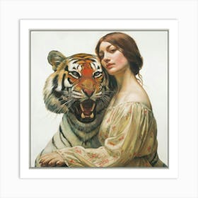 Tiger And Woman Art Print