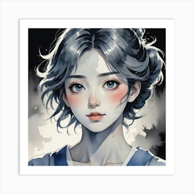 Anime Girl With Blue Eyes Art Print