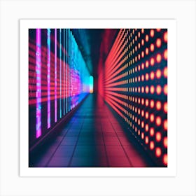 Neon Lights In A Hallway Art Print