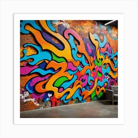 Spray & Stone: Graffiti on a Brick Canvas Art Print