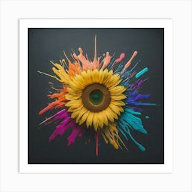 Sunflower With Paint Splashes Art Print