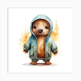 Watercolour Cartoon Platypus In A Hoodie 3 Art Print